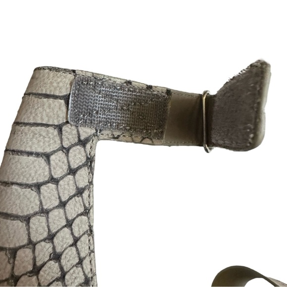 Vince Snakeskin Leather Block Heel Sandals 6.5 Beige Gray Ankle Strap Vero Cuoio - Picture 7 of 10